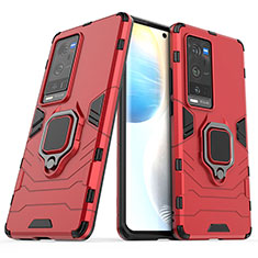 Custodia Silicone e Plastica Opaca Cover con Magnetico Anello Supporto per Vivo X60 Pro+ Plus 5G Rosso