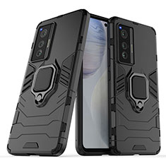 Custodia Silicone e Plastica Opaca Cover con Magnetico Anello Supporto per Vivo X70 5G Nero