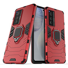 Custodia Silicone e Plastica Opaca Cover con Magnetico Anello Supporto per Vivo X70 5G Rosso