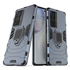 Custodia Silicone e Plastica Opaca Cover con Magnetico Anello Supporto per Vivo X70 Pro 5G Blu