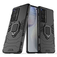 Custodia Silicone e Plastica Opaca Cover con Magnetico Anello Supporto per Vivo X70 Pro 5G Nero