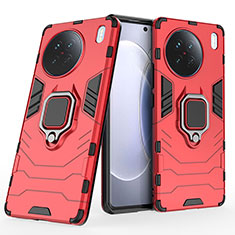 Custodia Silicone e Plastica Opaca Cover con Magnetico Anello Supporto per Vivo X90 5G Rosso