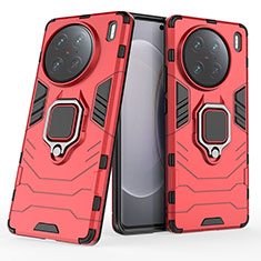 Custodia Silicone e Plastica Opaca Cover con Magnetico Anello Supporto per Vivo X90 Pro 5G Rosso
