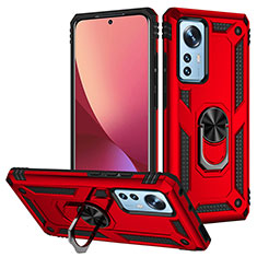 Custodia Silicone e Plastica Opaca Cover con Magnetico Anello Supporto per Xiaomi Mi 12S 5G Rosso