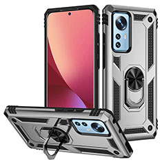 Custodia Silicone e Plastica Opaca Cover con Magnetico Anello Supporto per Xiaomi Mi 12S Pro 5G Argento