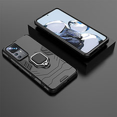 Custodia Silicone e Plastica Opaca Cover con Magnetico Anello Supporto per Xiaomi Mi 12T Pro 5G Nero