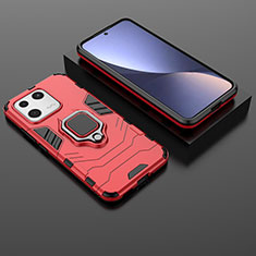 Custodia Silicone e Plastica Opaca Cover con Magnetico Anello Supporto per Xiaomi Mi 13 5G Rosso