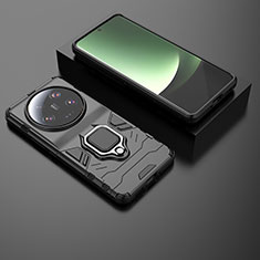 Custodia Silicone e Plastica Opaca Cover con Magnetico Anello Supporto per Xiaomi Mi 13 Ultra 5G Nero