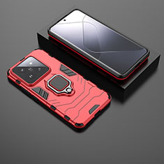 Custodia Silicone e Plastica Opaca Cover con Magnetico Anello Supporto per Xiaomi Mi 14 Pro 5G Rosso