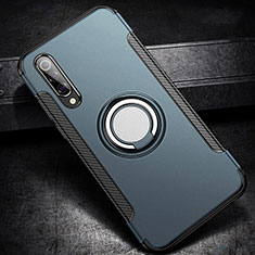 Custodia Silicone e Plastica Opaca Cover con Magnetico Anello Supporto per Xiaomi Mi A3 Lite Ciano