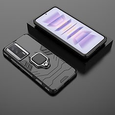 Custodia Silicone e Plastica Opaca Cover con Magnetico Anello Supporto per Xiaomi Poco F5 Pro 5G Nero