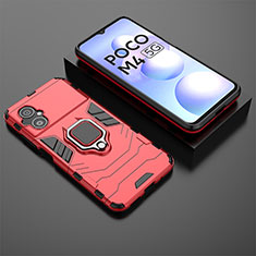Custodia Silicone e Plastica Opaca Cover con Magnetico Anello Supporto per Xiaomi Poco M4 5G Rosso