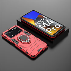 Custodia Silicone e Plastica Opaca Cover con Magnetico Anello Supporto per Xiaomi Poco M4 Pro 4G Rosso