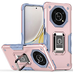 Custodia Silicone e Plastica Opaca Cover con Magnetico Anello Supporto QW1 per Huawei Honor Magic4 Lite 5G Oro Rosa