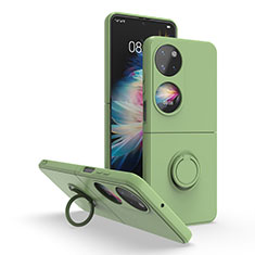 Custodia Silicone e Plastica Opaca Cover con Magnetico Anello Supporto QW1 per Huawei P50 Pocket Verde Militare