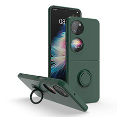 Custodia Silicone e Plastica Opaca Cover con Magnetico Anello Supporto QW1 per Huawei P50 Pocket Verde Notte