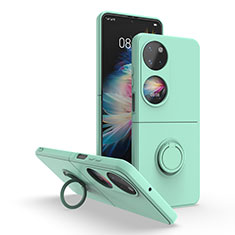 Custodia Silicone e Plastica Opaca Cover con Magnetico Anello Supporto QW1 per Huawei P50 Pocket Verde Pastello