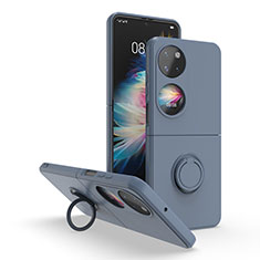 Custodia Silicone e Plastica Opaca Cover con Magnetico Anello Supporto QW1 per Huawei P60 Pocket Grigio Lavanda