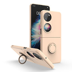 Custodia Silicone e Plastica Opaca Cover con Magnetico Anello Supporto QW1 per Huawei P60 Pocket Oro