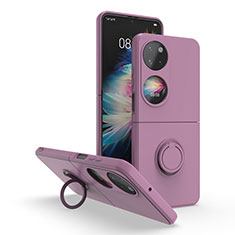 Custodia Silicone e Plastica Opaca Cover con Magnetico Anello Supporto QW1 per Huawei P60 Pocket Viola