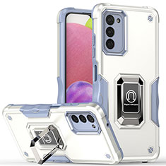 Custodia Silicone e Plastica Opaca Cover con Magnetico Anello Supporto QW1 per Samsung Galaxy A02s Bianco