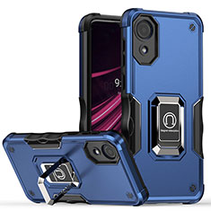 Custodia Silicone e Plastica Opaca Cover con Magnetico Anello Supporto QW1 per Samsung Galaxy A03 Core Blu
