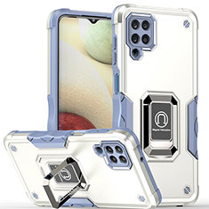 Custodia Silicone e Plastica Opaca Cover con Magnetico Anello Supporto QW1 per Samsung Galaxy A12 Bianco