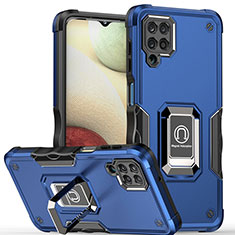 Custodia Silicone e Plastica Opaca Cover con Magnetico Anello Supporto QW1 per Samsung Galaxy A12 Nacho Blu