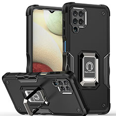 Custodia Silicone e Plastica Opaca Cover con Magnetico Anello Supporto QW1 per Samsung Galaxy A12 Nero