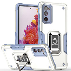Custodia Silicone e Plastica Opaca Cover con Magnetico Anello Supporto QW1 per Samsung Galaxy S20 FE 4G Bianco