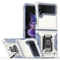 Custodia Silicone e Plastica Opaca Cover con Magnetico Anello Supporto QW1 per Samsung Galaxy Z Flip3 5G Bianco