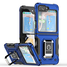 Custodia Silicone e Plastica Opaca Cover con Magnetico Anello Supporto QW1 per Samsung Galaxy Z Flip5 5G Blu