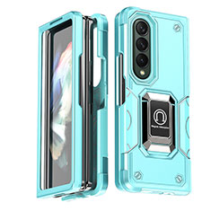 Custodia Silicone e Plastica Opaca Cover con Magnetico Anello Supporto QW1 per Samsung Galaxy Z Fold3 5G Azzurro