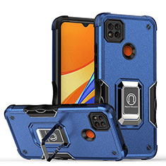 Custodia Silicone e Plastica Opaca Cover con Magnetico Anello Supporto QW1 per Xiaomi Redmi 9 India Blu