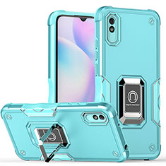 Custodia Silicone e Plastica Opaca Cover con Magnetico Anello Supporto QW1 per Xiaomi Redmi 9A Cielo Blu