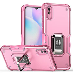 Custodia Silicone e Plastica Opaca Cover con Magnetico Anello Supporto QW1 per Xiaomi Redmi 9AT Rosa Caldo