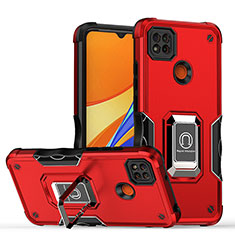 Custodia Silicone e Plastica Opaca Cover con Magnetico Anello Supporto QW1 per Xiaomi Redmi 9C NFC Rosso