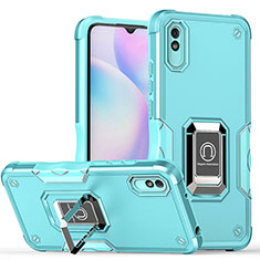 Custodia Silicone e Plastica Opaca Cover con Magnetico Anello Supporto QW1 per Xiaomi Redmi 9i Cielo Blu