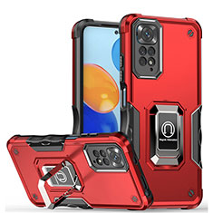 Custodia Silicone e Plastica Opaca Cover con Magnetico Anello Supporto QW1 per Xiaomi Redmi Note 11 4G (2022) Rosso