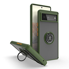 Custodia Silicone e Plastica Opaca Cover con Magnetico Anello Supporto QW2 per Google Pixel 6 5G Verde Militare