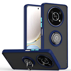Custodia Silicone e Plastica Opaca Cover con Magnetico Anello Supporto QW2 per Huawei Honor Magic4 Lite 5G Blu