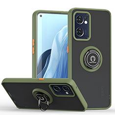 Custodia Silicone e Plastica Opaca Cover con Magnetico Anello Supporto QW2 per Oppo Find X5 Lite 5G Verde Militare