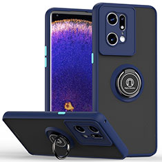 Custodia Silicone e Plastica Opaca Cover con Magnetico Anello Supporto QW2 per Oppo Find X5 Pro 5G Blu