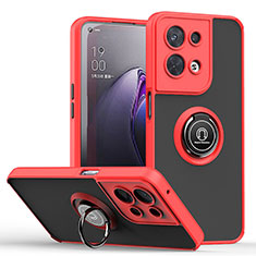 Custodia Silicone e Plastica Opaca Cover con Magnetico Anello Supporto QW2 per Oppo Reno8 Pro+ Plus 5G Rosso