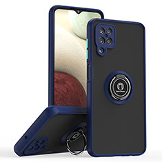 Custodia Silicone e Plastica Opaca Cover con Magnetico Anello Supporto QW2 per Samsung Galaxy A12 Blu
