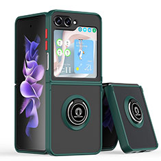 Custodia Silicone e Plastica Opaca Cover con Magnetico Anello Supporto QW2 per Samsung Galaxy Z Flip5 5G Verde Notte
