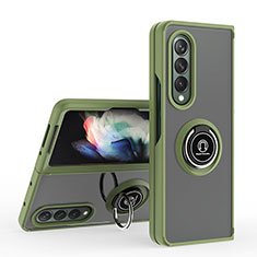 Custodia Silicone e Plastica Opaca Cover con Magnetico Anello Supporto QW2 per Samsung Galaxy Z Fold4 5G Verde Militare