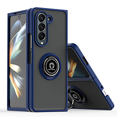 Custodia Silicone e Plastica Opaca Cover con Magnetico Anello Supporto QW2 per Samsung Galaxy Z Fold5 5G Blu