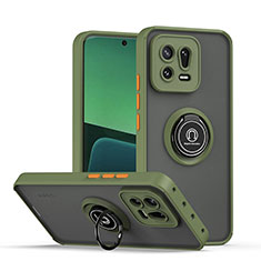 Custodia Silicone e Plastica Opaca Cover con Magnetico Anello Supporto QW2 per Xiaomi Mi 13 5G Verde Militare