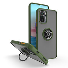 Custodia Silicone e Plastica Opaca Cover con Magnetico Anello Supporto QW2 per Xiaomi Poco M5S Verde Militare